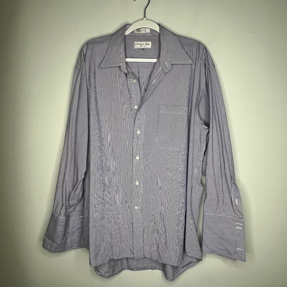 Christian Dior Vintage Purple Stripe Mens Button Down Shirt Size Large - Picture 2 of 8